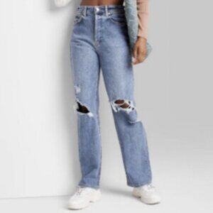 NEW! Super-High Rise Distressed Straight Jeans, Medium Wash - Wild Fable
